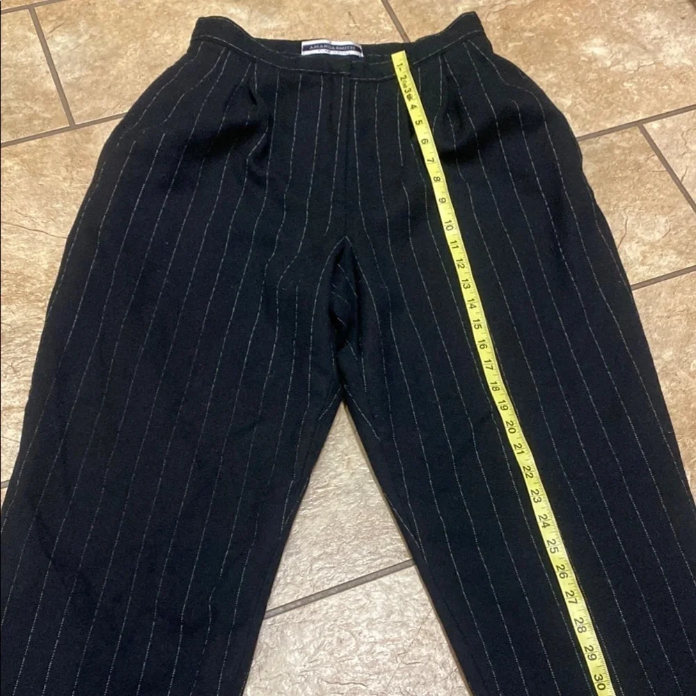 Vintage Amanda Smith Size 12 Black Pinstripe Pure Wool Trousers